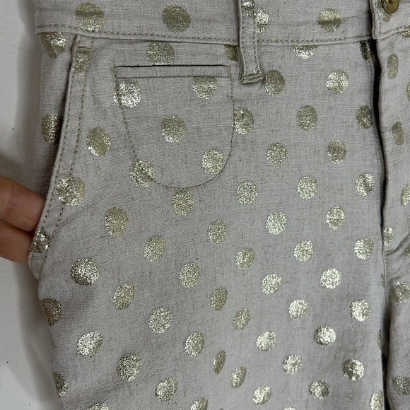 ANTHROPOLOGIE Gold Foil Polka Dot Linen Blend Bermuda Shorts Size 25 - Picture 5 of 16